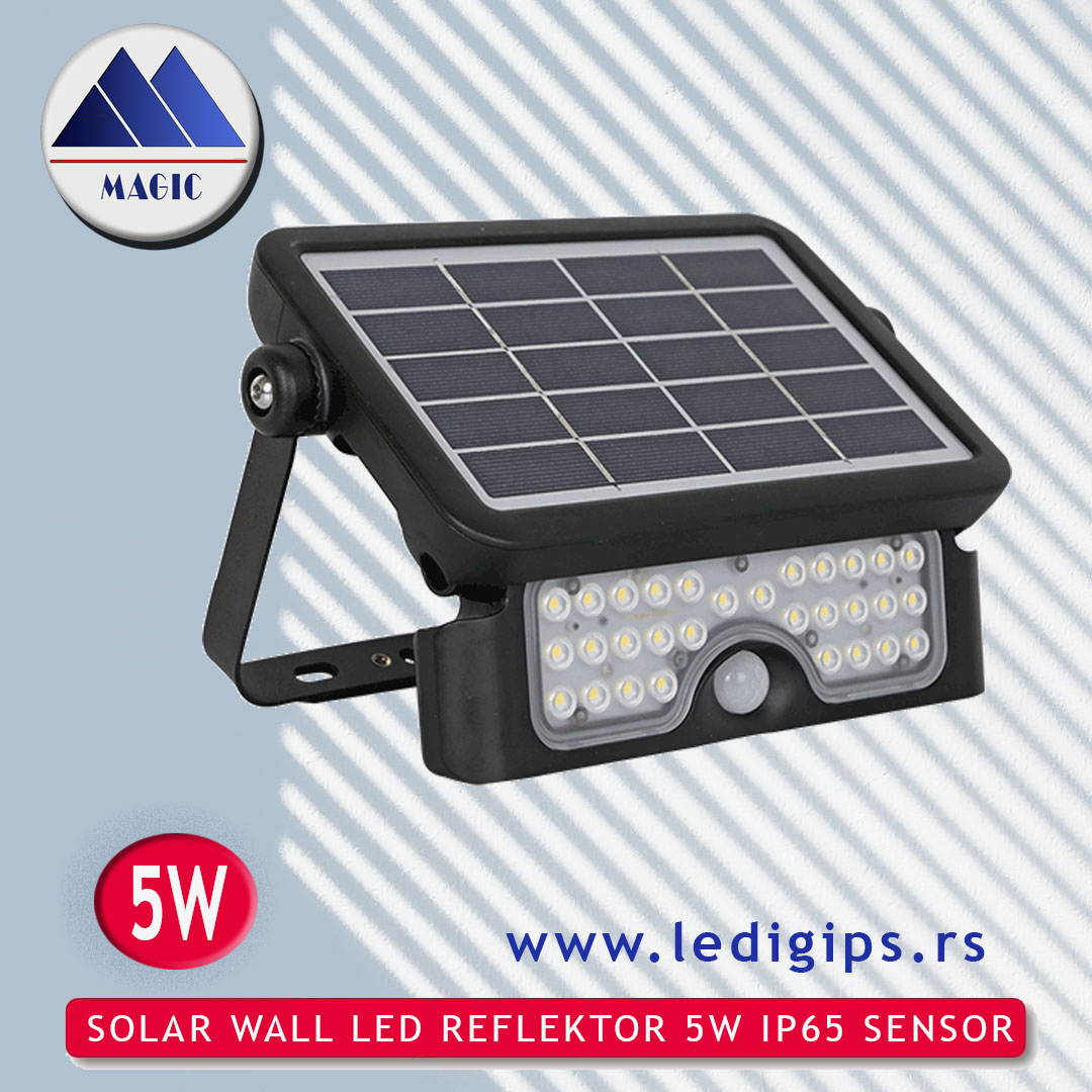 SOLAR WALL LED REFLEKTOR 5W IP65 SENSOR