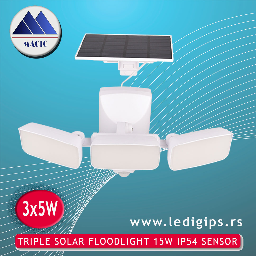 TRIPLE SOLAR FLOODLIGHT 15W IP54 SENSOR