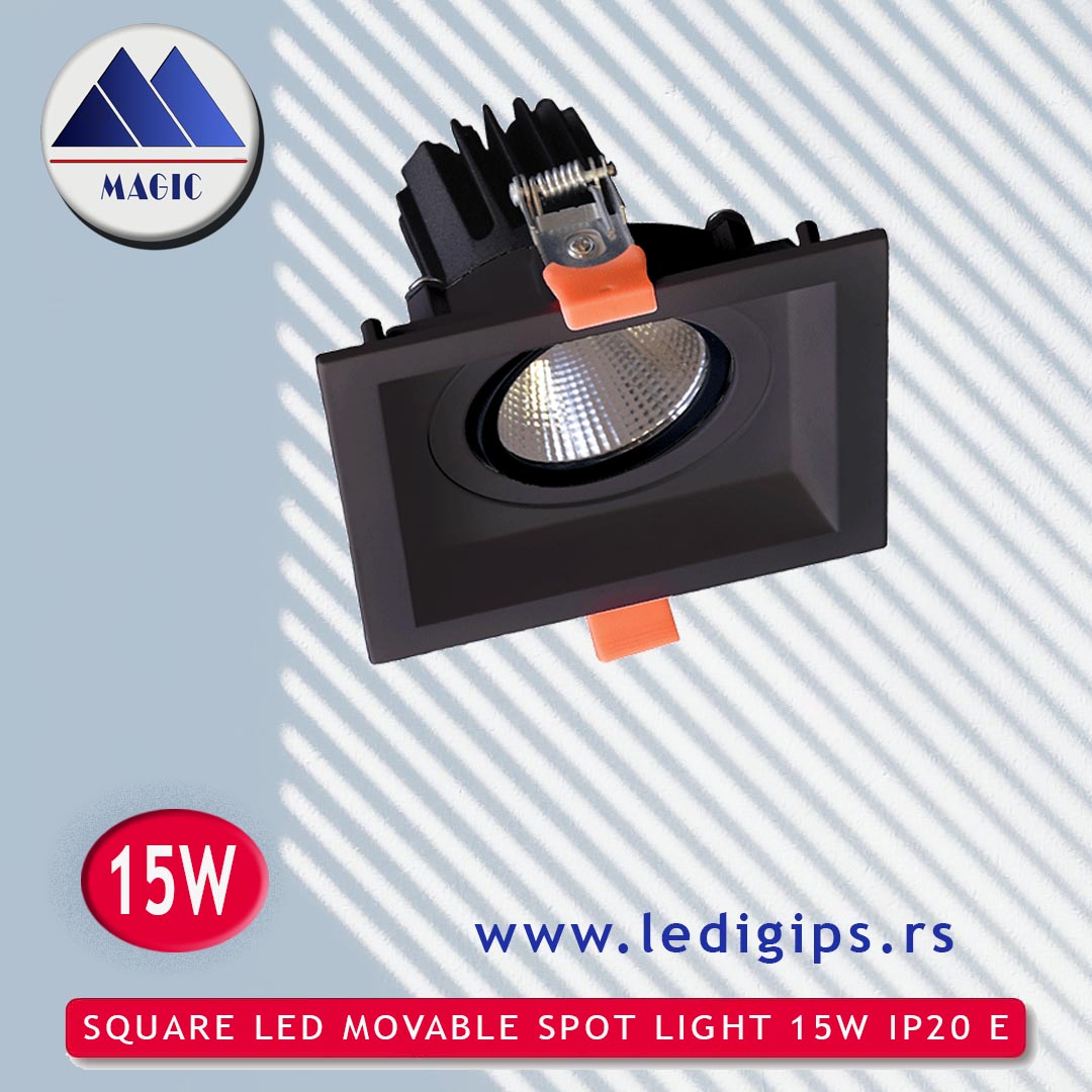 SQUARE LED MOVABLE SPOT LIGHT 15W IP20 E